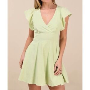 NWT Lulus Sweeten Me Up Lime Green Flutter Sleeve Mini Dress With Pockets XXS‎